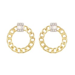 925 Sterling Silver Gold Plated CZ Chain Hoops 925 Sterling Silver Gold Plated CZ Chain Hoops