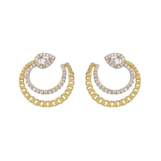 925 Sterling Silver Gold Plated CZ Chain Hoops