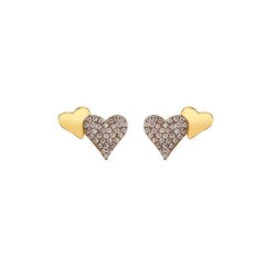 925 Sterling Silver Gold Plated CZ Heart Studs