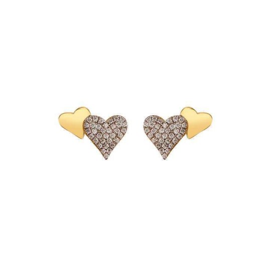 925 Sterling Silver Gold Plated CZ Heart Studs