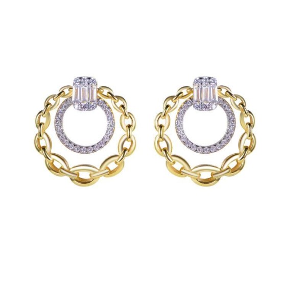 925 Sterling Silver Gold Plated CZ Circle Hoops