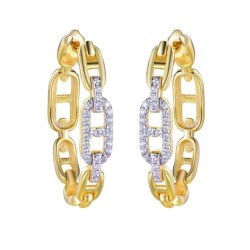 925 Sterling Silver Gold Plated CZ Chain Hoops 925 Sterling Silver Gold Plated CZ Chain Hoops