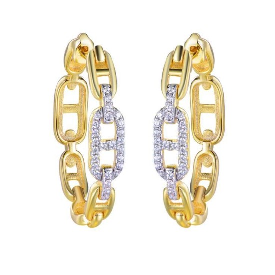 925 Sterling Silver Gold Plated CZ Chain Hoops