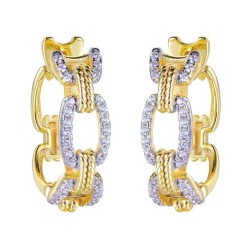 925 Sterling Silver Gold Plated CZ Link Hoops