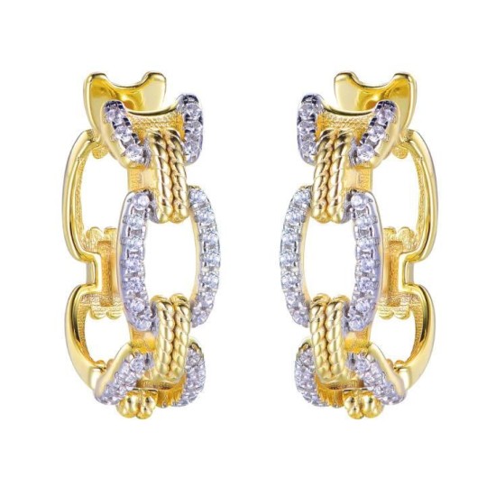 925 Sterling Silver Gold Plated CZ Link Hoops