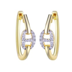 925 Sterling Silver Gold Plated CZ Link Hoops