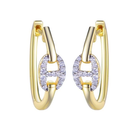925 Sterling Silver Gold Plated CZ Link Hoops