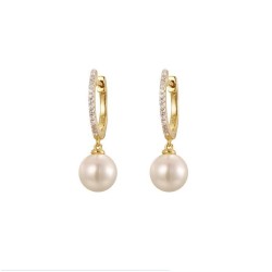 925 Sterling Silver Gold Plated Pearl CZ Hoops