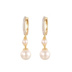 925 Sterling Silver Gold Plated Double Pearl Hoops