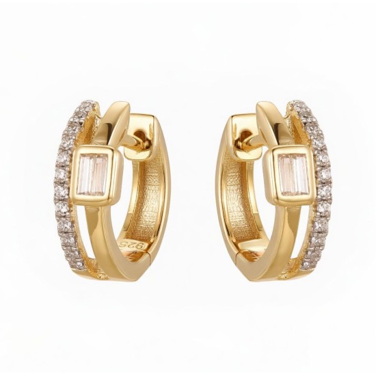 925 Sterling Silver Gold Plated CZ Square Hoops