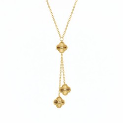 925 Sterling Silver Gold Plated CZ Clover Y-Necklace