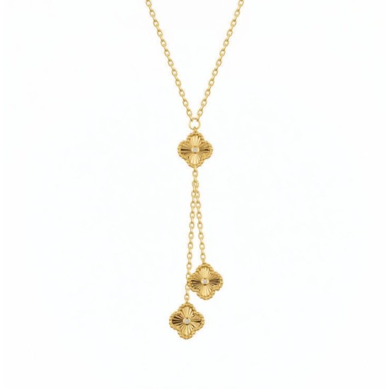 925 Sterling Silver Gold Plated CZ Clover Y-Necklace