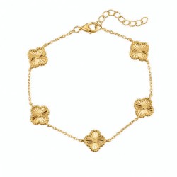 925 Sterling Silver Gold Plated CZ Clover Bracelet