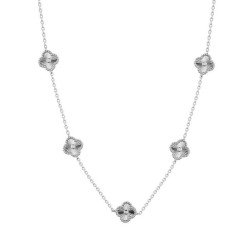 925 Sterling Silver CZ Clover Station Necklace