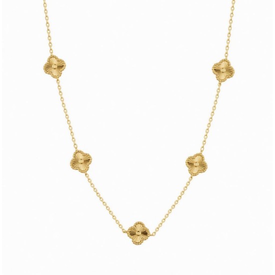 925 Sterling Silver Gold Plated CZ Clover Necklace
