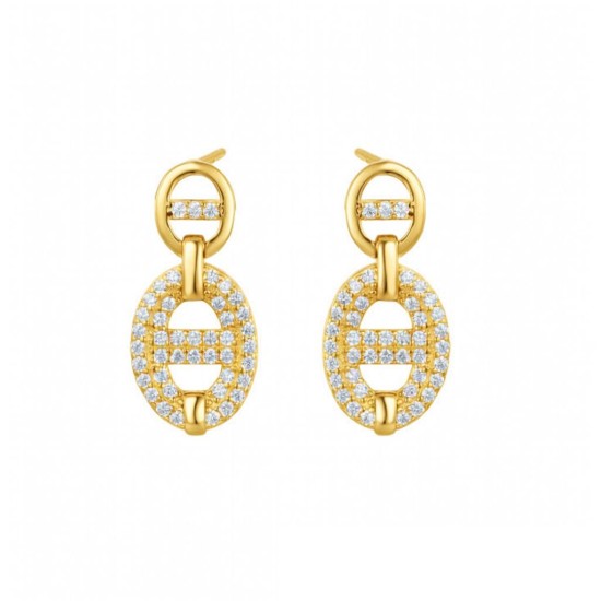 925 Sterling Silver Gold Plated CZ Oval Drops
