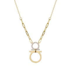 925 Sterling Silver Gold Plated CZ Equestrian Necklace