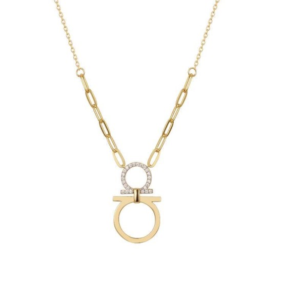 925 Sterling Silver Gold Plated CZ Equestrian Necklace
