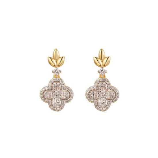 925 Sterling Silver Gold Plated CZ Clover Drops