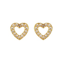 925 Sterling Silver Gold Plated CZ Heart Studs