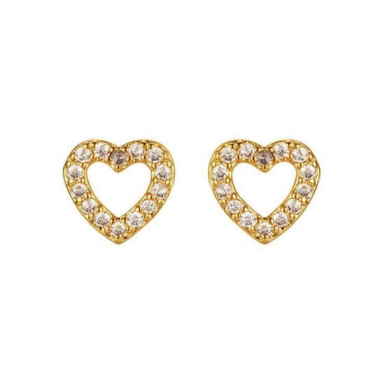 925 Sterling Silver Gold Plated CZ Heart Studs