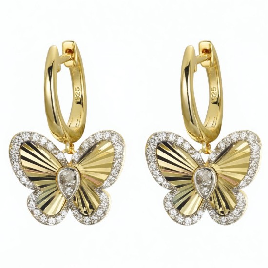 925 Sterling Silver Gold Plated Butterfly Hoops