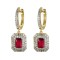 925 Sterling Silver Gold Plated Red CZ Drop Hoops