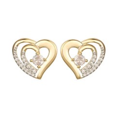 925 Sterling Silver Gold Plated CZ Heart Studs