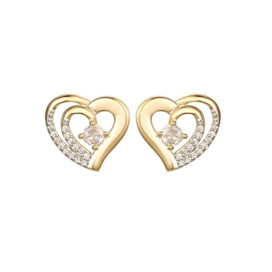 925 Sterling Silver Gold Plated CZ Heart Studs