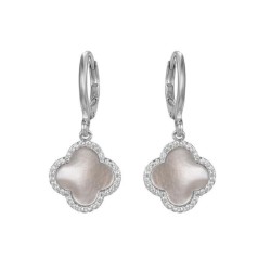925 Sterling Silver CZ Mother of Pearl Clover Hoops