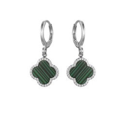 925 Sterling Silver CZ Green Clover Hoops