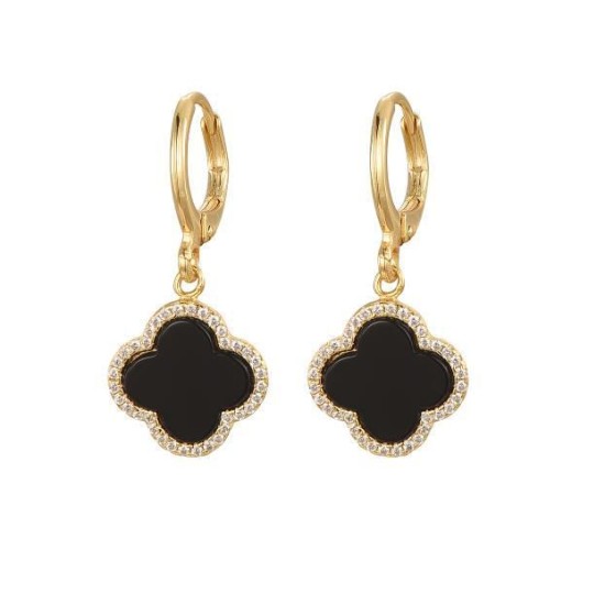 925 Sterling Silver Gold Plated Black Clover Hoops
