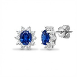 9ct White Gold Lab-Grown Diamond 0.52ct & Sapphire 1.20ct Earrings