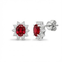9ct White Gold Lab-Grown Diamond 0.53ct & Ruby 1.13ct Earrings