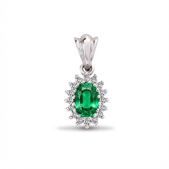 9ct White Gold Lab-Grown Diamond 0.27ct & Emerald 0.40ct Pendant