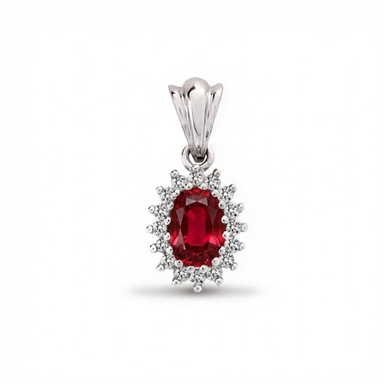 9ct White Gold Lab-Grown Diamond 0.27ct & Ruby 0.53ct Pendant