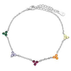 925 Sterling Silver Multi CZ Clover Bracelet