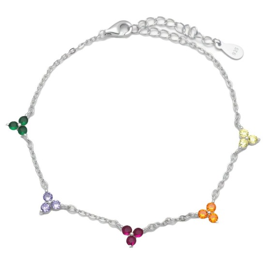 925 Sterling Silver Multi CZ Clover Bracelet