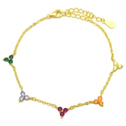 925 Sterling Silver 14K Gold Plated Multi CZ Clover Bracelet