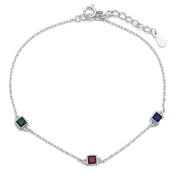 925 Sterling Silver Multi CZ Square Station Bracelet