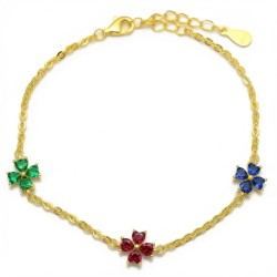 925 Sterling Silver 14K Gold Plated Mystic Topaz Flower Bracelet