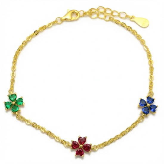 925 Sterling Silver 14K Gold Plated Mystic Topaz Flower Bracelet