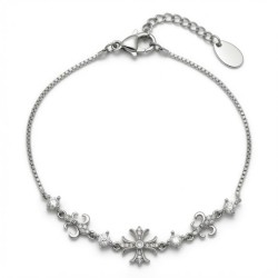 925 Sterling Silver CZ Fleur Cross Bracelet