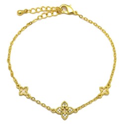 925 Sterling Silver 14K Gold Plated CZ Clover Bracelet
