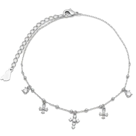 925 Sterling Silver CZ Cross Charm Bracelet