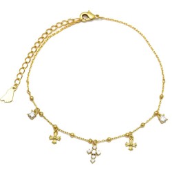 925 Sterling Silver 14K Gold Plated CZ Cross Charm Bracelet