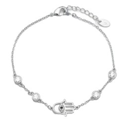 925 Sterling Silver CZ Hamsa Bracelet