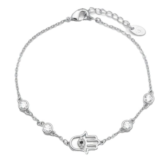925 Sterling Silver CZ Hamsa Bracelet