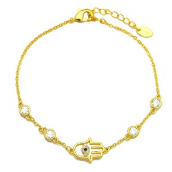 925 Sterling Silver 14K Gold Plated CZ Hamsa Bracelet