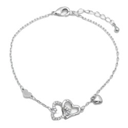 925 Sterling Silver CZ Double Heart Bracelet